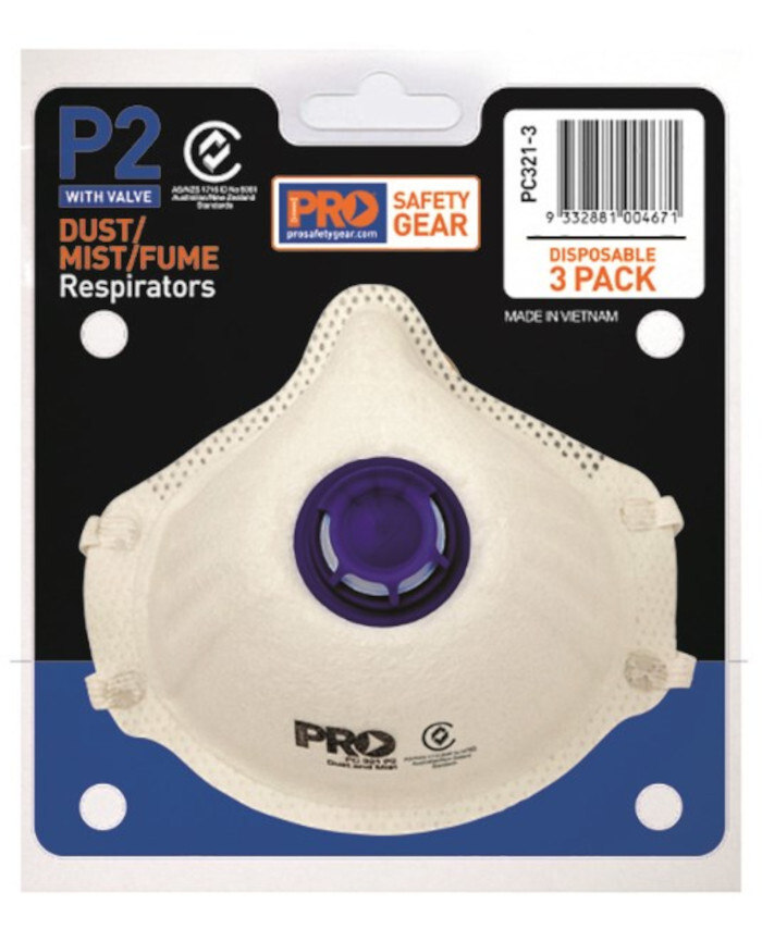 P2 with Valve Respirators in Blister Pack 3 Pk Respirator Pro