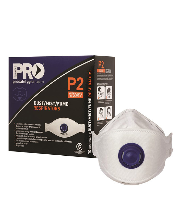 Dust Masks Flat Fold P2+Valve Respirator Pro Choice Safety Gear
