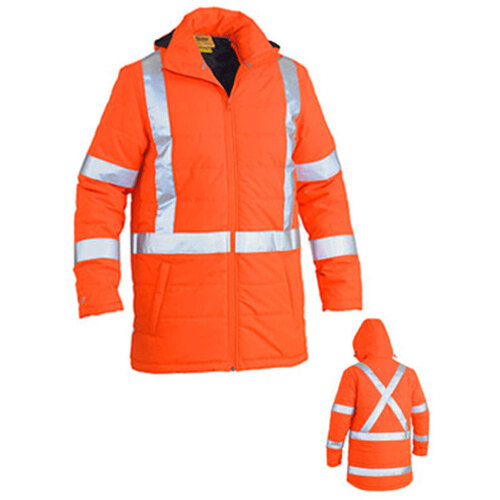 WORKWEAR, SAFETY & CORPORATE CLOTHING SPECIALISTS - TAPED HI VIS PUFFER JACKET WITH X BACK