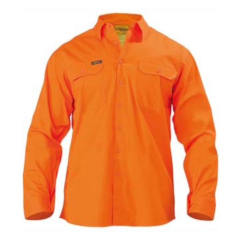 WORKWEAR, SAFETY & CORPORATE CLOTHING SPECIALISTS - COOL LIGHTWEIGHT HI VIS DRILL SHIRT - LONG SLEEVE