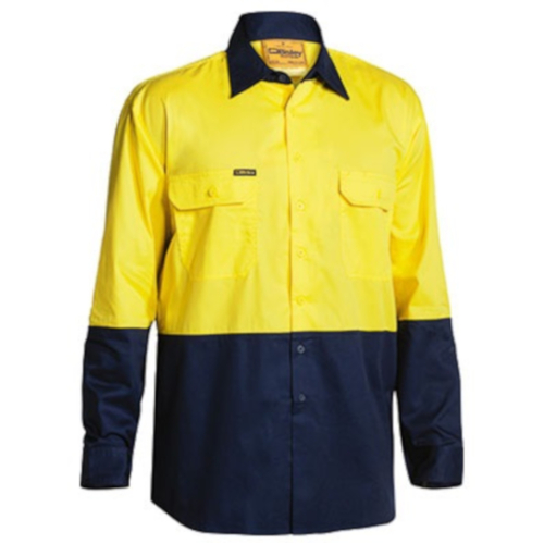 WORKWEAR, SAFETY & CORPORATE CLOTHING SPECIALISTS - COOL LIGHTWEIGHT HI VIS DRILL SHIRT LONG SLEEVE - 4 PACK