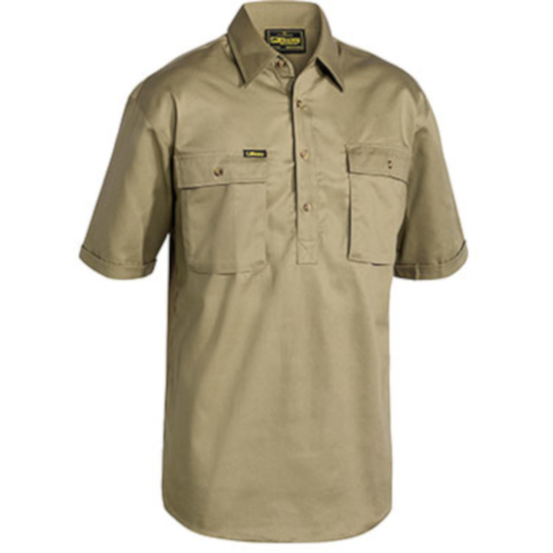 WORKWEAR, SAFETY & CORPORATE CLOTHING SPECIALISTS CLOSED FRONT COTTON DRILL SHIRT - SHORT SLEEVE