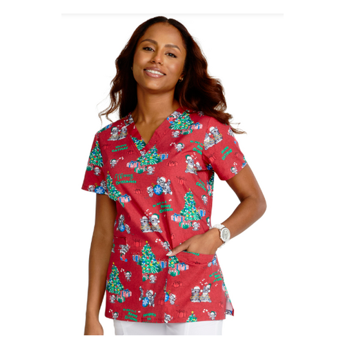 WORKWEAR, SAFETY & CORPORATE CLOTHING SPECIALISTS Christmas Print Scrub Top - MEOWY CHRISTMOUSE