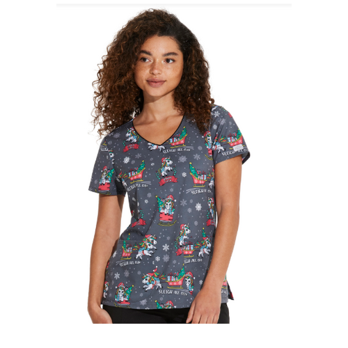 WORKWEAR, SAFETY & CORPORATE CLOTHING SPECIALISTS Christmas Print Scrub Top - SLEIGH ALL DAY