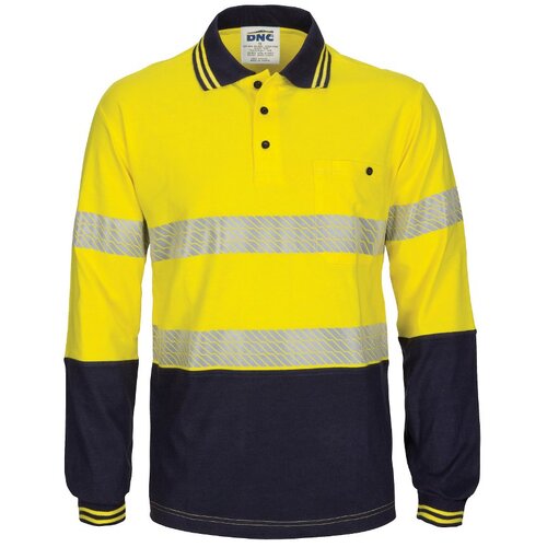 WORKWEAR, SAFETY & CORPORATE CLOTHING SPECIALISTS - HiVis Segment Taped Cotton Jersey Polo- Long Sleeve