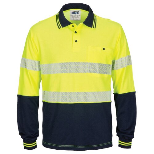 WORKWEAR, SAFETY & CORPORATE CLOTHING SPECIALISTS - HiVis Segment Taped Cotton Backed Polo- Long Sleeve