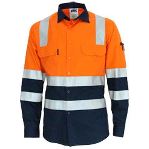 WORKWEAR, SAFETY & CORPORATE CLOTHING SPECIALISTS - Hivis 2 tone L/W cotton bio-motion & "x" back shirt with CSR R/tape - L/S