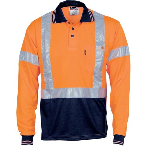 WORKWEAR, SAFETY & CORPORATE CLOTHING SPECIALISTS - HiVis D/N Cool Breathe Polo Shirt with Cross Back R/Tape - Long Sleeve