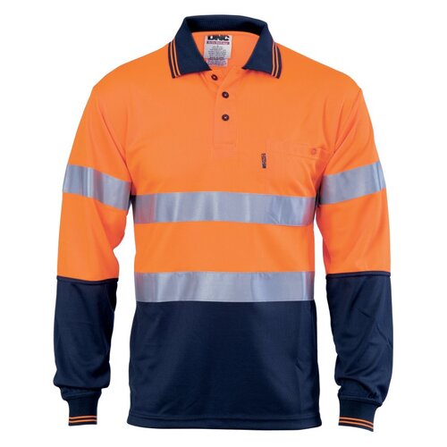 WORKWEAR, SAFETY & CORPORATE CLOTHING SPECIALISTS HiVis D/N Cool Breathe Polo Shirt With CSR R/Tape - Long Sleeve