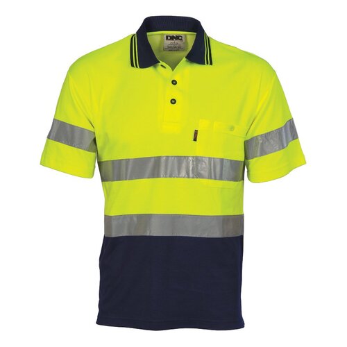 WORKWEAR, SAFETY & CORPORATE CLOTHING SPECIALISTS - Hi Vis Two Tone Cotton Back Polos with Generic R.Tape - short sleeve