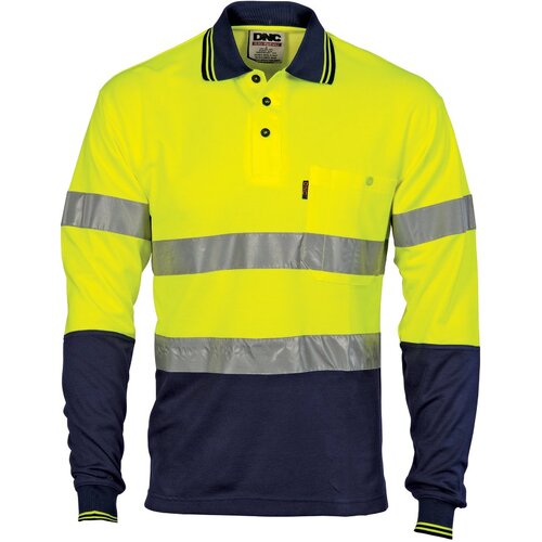 WORKWEAR, SAFETY & CORPORATE CLOTHING SPECIALISTS - Hi Vis Two Tone Cotton Back Polos with Generic R.Tape - L/S