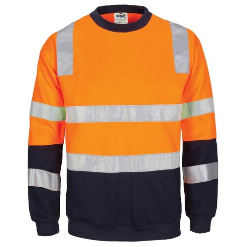 WORKWEAR, SAFETY & CORPORATE CLOTHING SPECIALISTS HIVIS 2 tone, crew-neck fleecy sweat shirt with shoulders, double hoop body and arms CSR R/Tape.