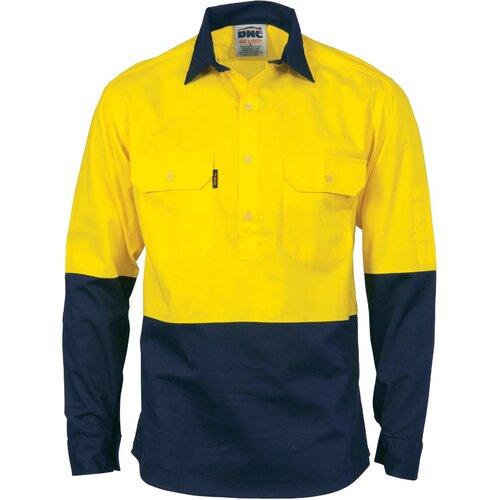 WORKWEAR, SAFETY & CORPORATE CLOTHING SPECIALISTS - HiVis Two Tone Close Front Cotton Drill Shirt - long sleeve Guss et Sleeve