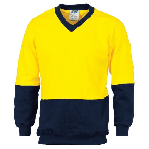 WORKWEAR, SAFETY & CORPORATE CLOTHING SPECIALISTS HiVis Two Tone Cotton Fleecy Sweat Shirt V-Neck