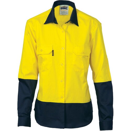 WORKWEAR, SAFETY & CORPORATE CLOTHING SPECIALISTS - Ladies HiVis Two Tone Cott on Drill Sh irt - Long Sleeve