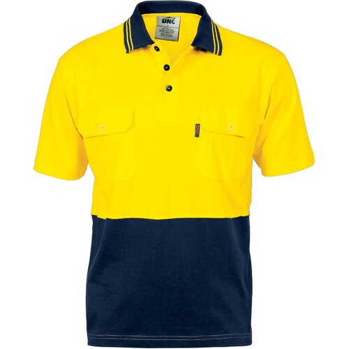 WORKWEAR, SAFETY & CORPORATE CLOTHING SPECIALISTS - HiVis Cool-Breeze 2 Tone Cotton Jersey Polo Shirt with Twin Chest Pocket - S/S