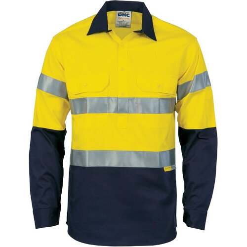 WORKWEAR, SAFETY & CORPORATE CLOTHING SPECIALISTS - HiVis Cool-Breeze Close Front Cotton Shirt with 3M R/Tape - Long sleeve