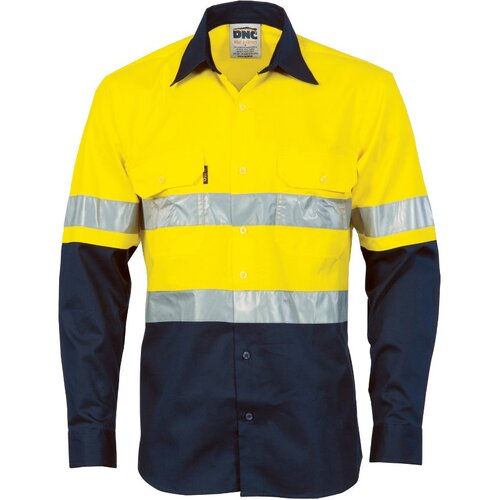 WORKWEAR, SAFETY & CORPORATE CLOTHING SPECIALISTS - HiVis Cool-Breeze Vertical Vented Cotton Shirt with Generic R/Tape - Long sleeve