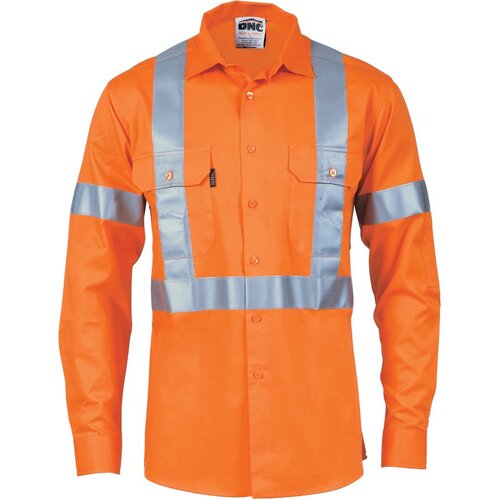 WORKWEAR, SAFETY & CORPORATE CLOTHING SPECIALISTS - HiVis D/N Cotton Shirt with Cross Back Generic R/Tape - long sleeve