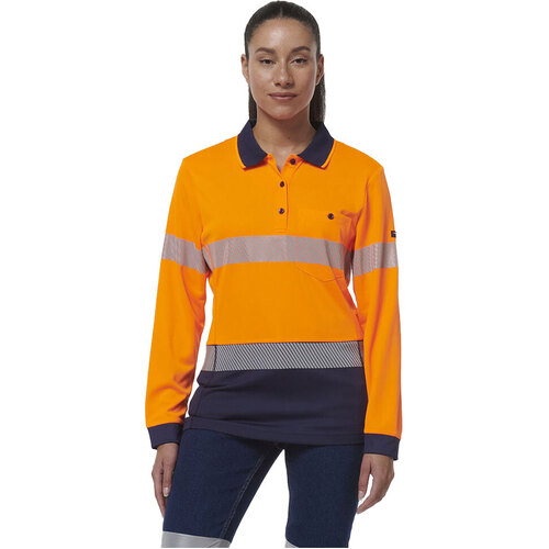 WORKWEAR, SAFETY & CORPORATE CLOTHING SPECIALISTS - WORKCOOL - WOMENS HYPERFREEZE SPLICED LONG SLEEVE POLO WITH SEGMENTED TAPE