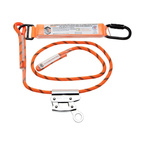 WORKWEAR, SAFETY & CORPORATE CLOTHING SPECIALISTS LINQ Single Leg 2M Shock Absorb Adjustable Rope Lanyard with Hardware KD & RG