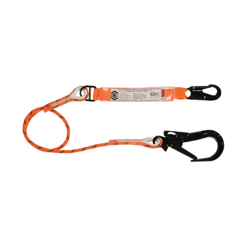 WORKWEAR, SAFETY & CORPORATE CLOTHING SPECIALISTS - LINQ Single Leg Kernmantle 2M Shock Absorb Rope Lanyard with Hardware SN & ST