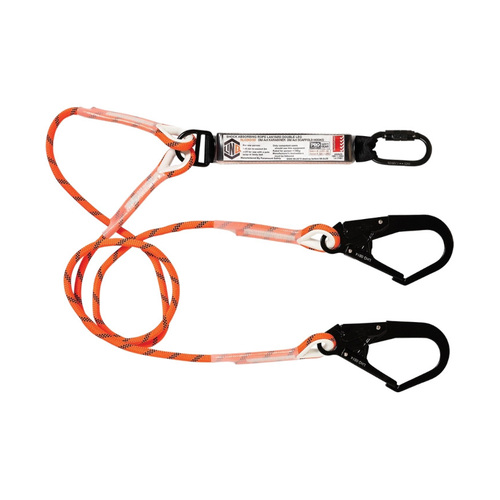 WORKWEAR, SAFETY & CORPORATE CLOTHING SPECIALISTS - LINQ Double Leg Kernmantle 2M Shock Absorb Rope Lanyard with Hardware KD & SD X2