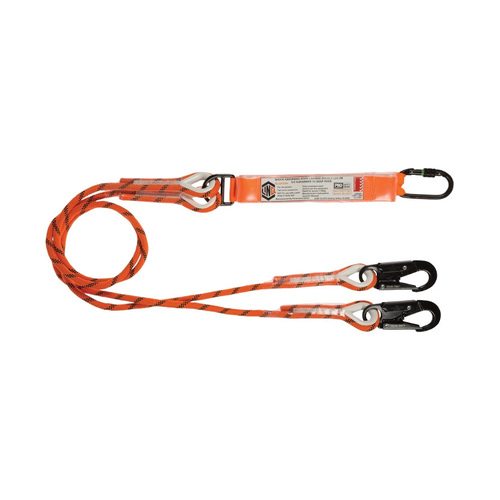 WORKWEAR, SAFETY & CORPORATE CLOTHING SPECIALISTS - LINQ Double Leg Kernmantle 2M Shock Absorb Rope Lanyard with Hardware KS & SN X2