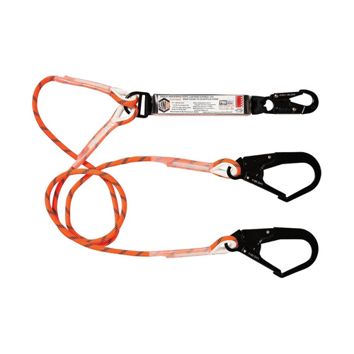 WORKWEAR, SAFETY & CORPORATE CLOTHING SPECIALISTS - LINQ Double Leg Kernmantle 2M Shock Absorb Rope Lanyard with Hardware SN & SD X2