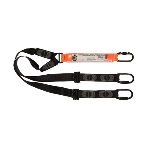 WORKWEAR, SAFETY & CORPORATE CLOTHING SPECIALISTS - LINQ Elite Double Leg Shock Absorbing 2M Adjustable Lanyard  with Hardware KS & KD X2