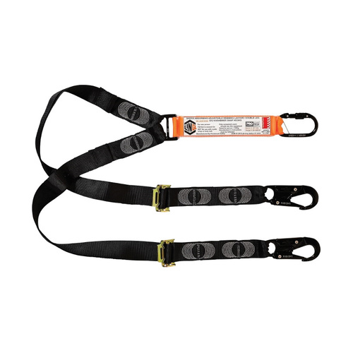 WORKWEAR, SAFETY & CORPORATE CLOTHING SPECIALISTS - LINQ Elite Double Leg Shock Absorbing 2M Adjustable Lanyard  with Hardware KS & SN X2