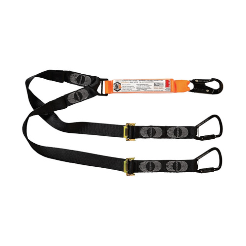 WORKWEAR, SAFETY & CORPORATE CLOTHING SPECIALISTS - LINQ Elite Double Leg Shock Absorbing 2M Adjustable Lanyard  with Hardware SN & KT X2