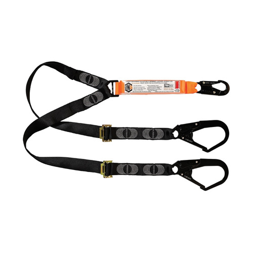 WORKWEAR, SAFETY & CORPORATE CLOTHING SPECIALISTS LINQ Elite Double Leg Shock Absorbing 2M Adjustable Lanyard with Hardware SN & SD X2