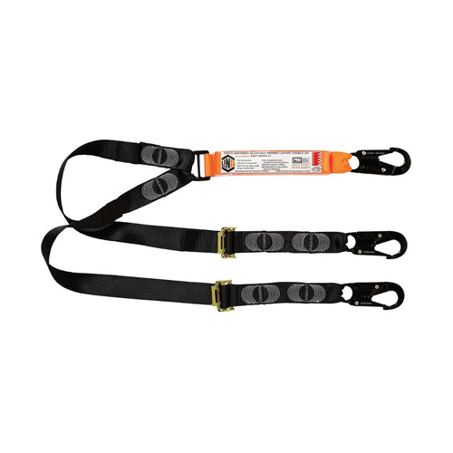 WORKWEAR, SAFETY & CORPORATE CLOTHING SPECIALISTS - LINQ Elite Double Leg Shock Absorbing 2M Adjustable Lanyard  with Hardware SN X3