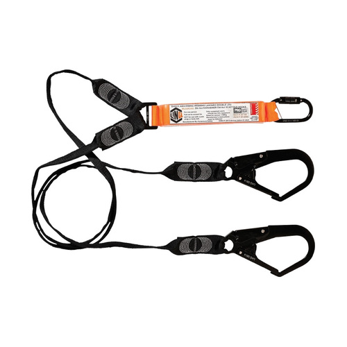 WORKWEAR, SAFETY & CORPORATE CLOTHING SPECIALISTS - LINQ Elite Double Leg Shock Absorbing Webbing Lanyard with Hardware KD & SD X2