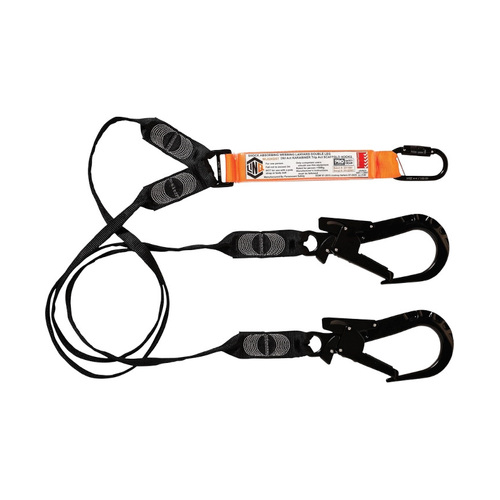 WORKWEAR, SAFETY & CORPORATE CLOTHING SPECIALISTS LINQ Elite Double Leg Shock Absorbing Webbing Lanyard with Hardware KD & ST X2