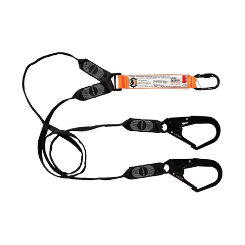 WORKWEAR, SAFETY & CORPORATE CLOTHING SPECIALISTS - LINQ Elite Double Leg Shock Absorbing Webbing Lanyard with Hardware KS & SD X2