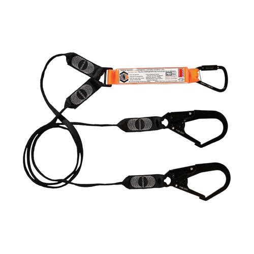 WORKWEAR, SAFETY & CORPORATE CLOTHING SPECIALISTS LINQ Elite Double Leg Shock Absorbing Webbing Lanyard with Hardware KT & SD X3