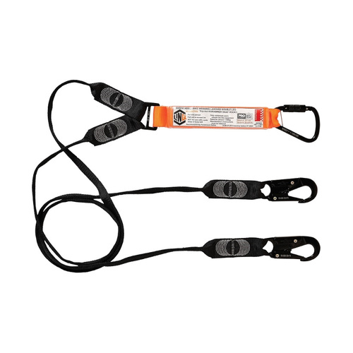 WORKWEAR, SAFETY & CORPORATE CLOTHING SPECIALISTS - LINQ Elite Double Leg Shock Absorbing Webbing Lanyard with Hardware KT & SN X2