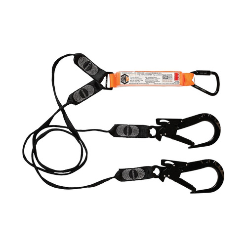 WORKWEAR, SAFETY & CORPORATE CLOTHING SPECIALISTS LINQ Elite Double Leg Shock Absorbing Webbing Lanyard with Hardware KT & ST X2