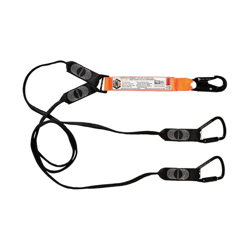 WORKWEAR, SAFETY & CORPORATE CLOTHING SPECIALISTS - LINQ Elite Double Leg Shock Absorbing Webbing Lanyard with Hardware SN & KT X2