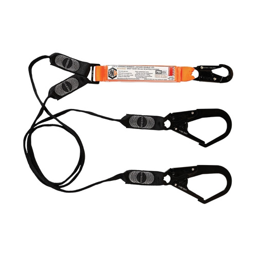 WORKWEAR, SAFETY & CORPORATE CLOTHING SPECIALISTS - LINQ Elite Double Leg Shock Absorbing Webbing Lanyard with Hardware SN & SD X2