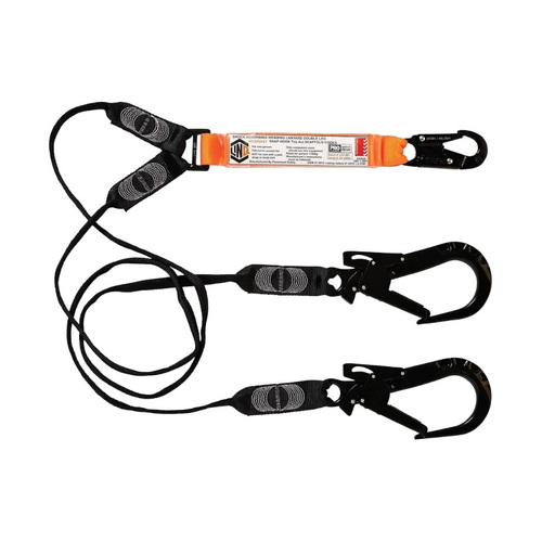 WORKWEAR, SAFETY & CORPORATE CLOTHING SPECIALISTS - LINQ Elite Double Leg Shock Absorbing Webbing Lanyard with Hardware SN & ST X2