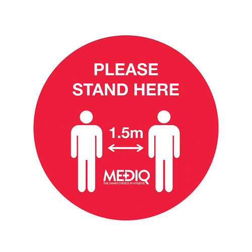 WORKWEAR, SAFETY & CORPORATE CLOTHING SPECIALISTS - Floor Decal Please Stand Here 1.5m Red - Pack of 10