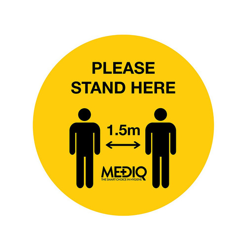 WORKWEAR, SAFETY & CORPORATE CLOTHING SPECIALISTS - Floor Decal Please Stand Here 1.5m Yellow - Pack of 10