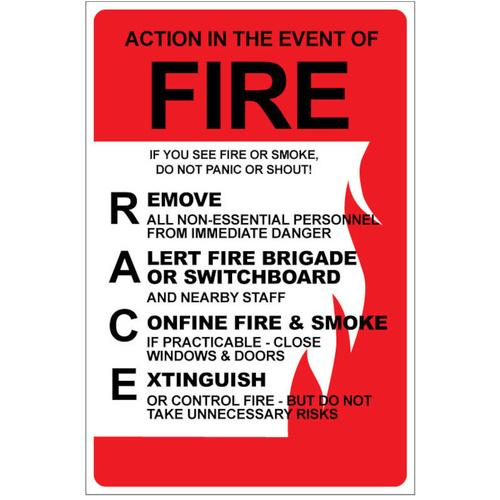 WORKWEAR, SAFETY & CORPORATE CLOTHING SPECIALISTS In The Event of Fire - RACE  Sign