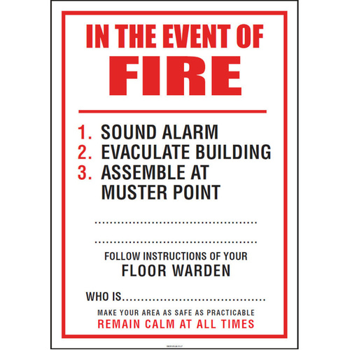 WORKWEAR, SAFETY & CORPORATE CLOTHING SPECIALISTS In The Event of Fire - SEA  Sign