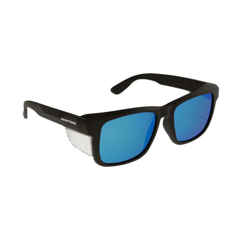 WORKWEAR, SAFETY & CORPORATE CLOTHING SPECIALISTS - SAFETY GLASSES FRONTSIDE POLARISED BLUE REVO LENS WITH BLACK FRAME