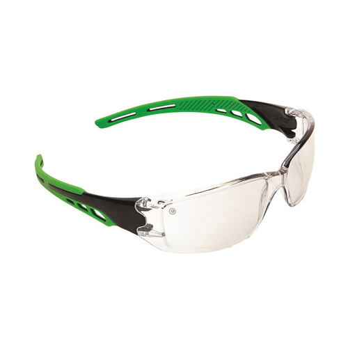WORKWEAR, SAFETY & CORPORATE CLOTHING SPECIALISTS - Cirrus- Clear Polycarbonate Frame with soft green overmoulded arms- I/O lens- antifog