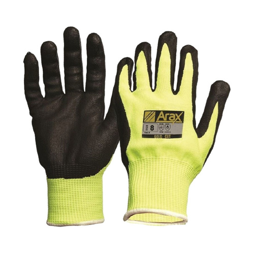 WORKWEAR, SAFETY & CORPORATE CLOTHING SPECIALISTS - ARAX GOLD, Nitrile sand dip on hi-vis yellow liner.